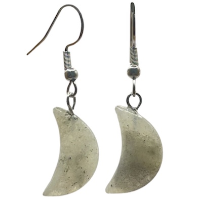 Labradorite Crescent Moon Surgical Steel Earrings.